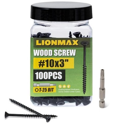 LIONMAX Deck Screws 3 Inch, Wood Screws #10 x 3, 100 PCS, Rust Resistant, Ext...
