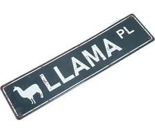 Llama Place Metal Street Sign Rustic Distressed Wall Decor Farmhouse Style