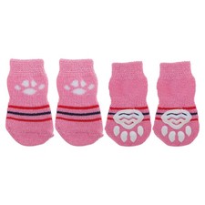 Chaussettes Anti-Dérapantes Chiens Chats Gel Silicone 4 Pcs Rose Rouge Grand