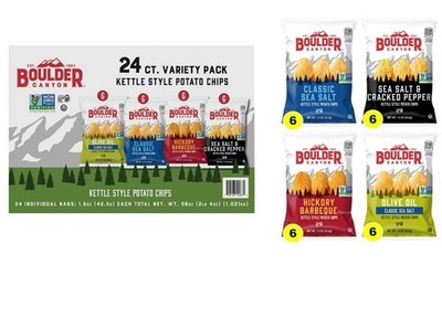 Boulder Canyon Kettle Chips Variety Pack 24 Ct 1.5oz Crunchy Snack Bags Bulk