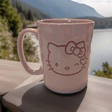 Sanrio Hello Kitty Wink Pink Ceramic Mug 17oz Pottery Cup NEW Rare Cute Gift