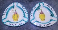 2 Vtg Art Pottery Chianti Wine Bessi Rufina Italy Triangular Ceramic Ashtray