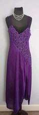 VTG Nylon Maxi Nightgown Slip Dress High Slit Sheer Lace Purple LARGE NWOT USA