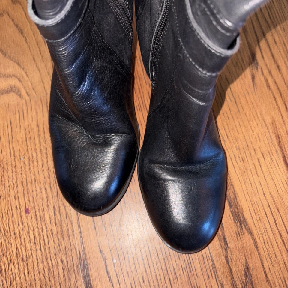 Botas hasta la rodilla Marc Fisher Kessler para mujer de cuero negro con cremallera talla 11 tacón bloque Foto 4 de 4