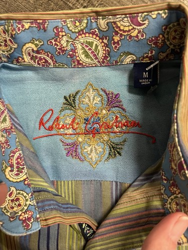 Robert Graham Shirt Mens Medium Striped Classic Fit Floral Flip Cuff - Picture 4 of 8