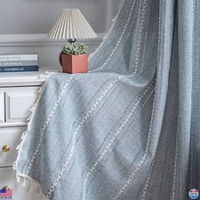 ColorBird 84" Boho Curtains - 2 Panel Farmhouse Blue Linen Room Darkening Drapes