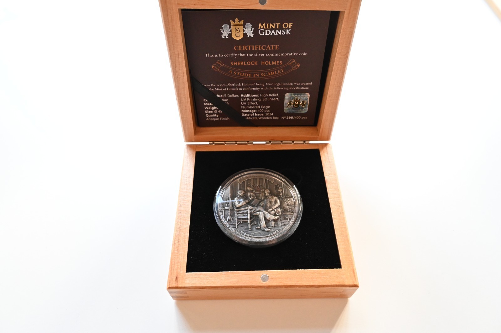 Sherlock Holmes “A Study in Scarlet” 5 Dollar Niue 2023 2oz Silver Coin