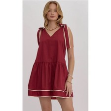 Entro Burgundy Sleeveless Tie Shoulder Drop Waist Mini Dress Medium