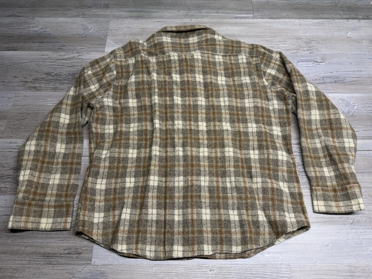 Vintage Sears Kings Road Wool Blend Flannel Shirt Mens Sz XL Beige