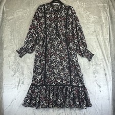 Zara Midi Dress Women’s S Black w/ Red White Floral Print Sheer Lace Trim