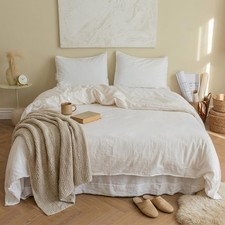 French Linen Duvet Cover Set 2pcs with Zipper Closure Natural Flax Cotton Ble...