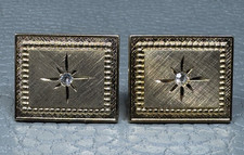 Vintage Brushed Finish Center Stone Yellow Gold Plated Cuff Links