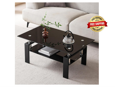 Mesa De Centro Para Sala Cristal Vidrio 2 Niveles Modernas Con Patas Metal NUEVO