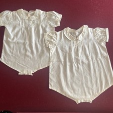 2  Amazing 1940&rsquo;s Baby Rompers Handstitched Cotton- Embroidered Pin tucks