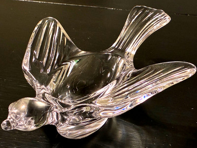 French Baccarat Large Crystal Flying Dove Bird Figurine Paperweight Candy Dish