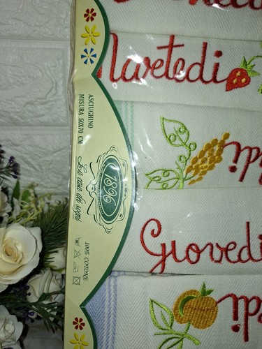 VINTAGE ASCIUGA PIATTI ASCIUGHINO CANOVACCIO SET GIORNI SETTIMANA SEI CM 50X70 - Foto 3 di 3