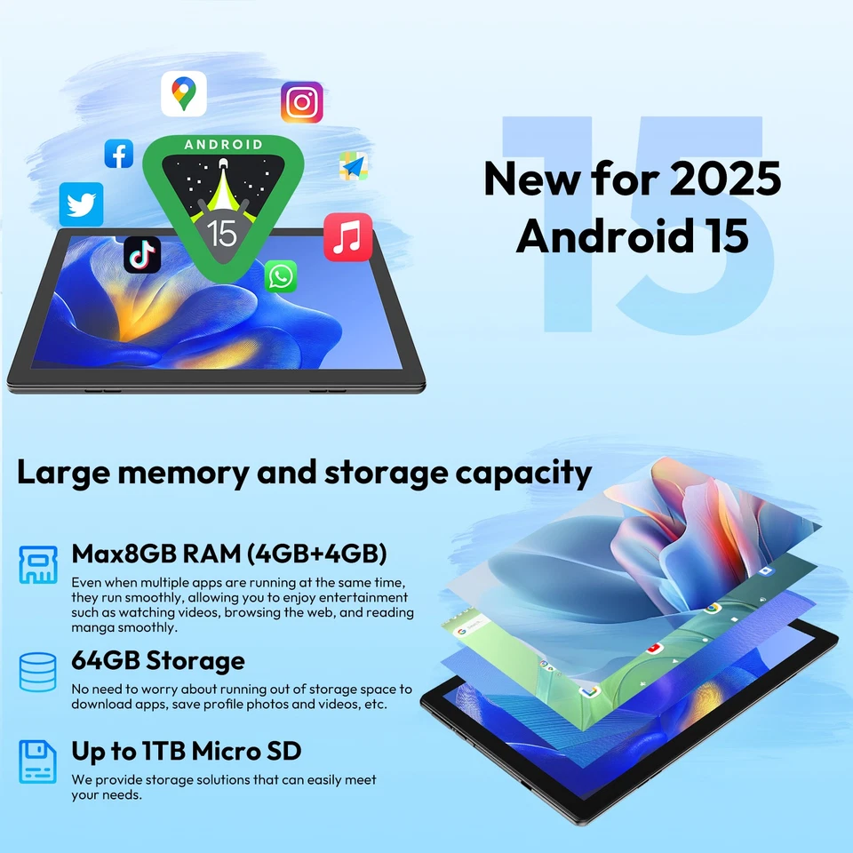 2025 NEW 12S PRO Wifi Tablet Android 15 PC 8GB+64GB Tablets 10.1 Inch 6000mAh - Image 3 of 4