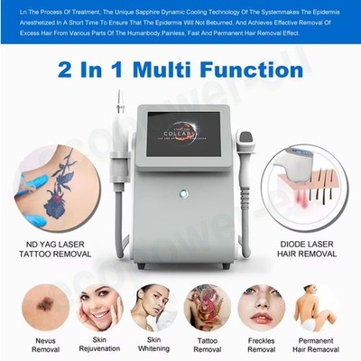 2 In 1 808nm Diode Laser Hair Removal Picosecond Tattoo Removal Nd Yag Machine
