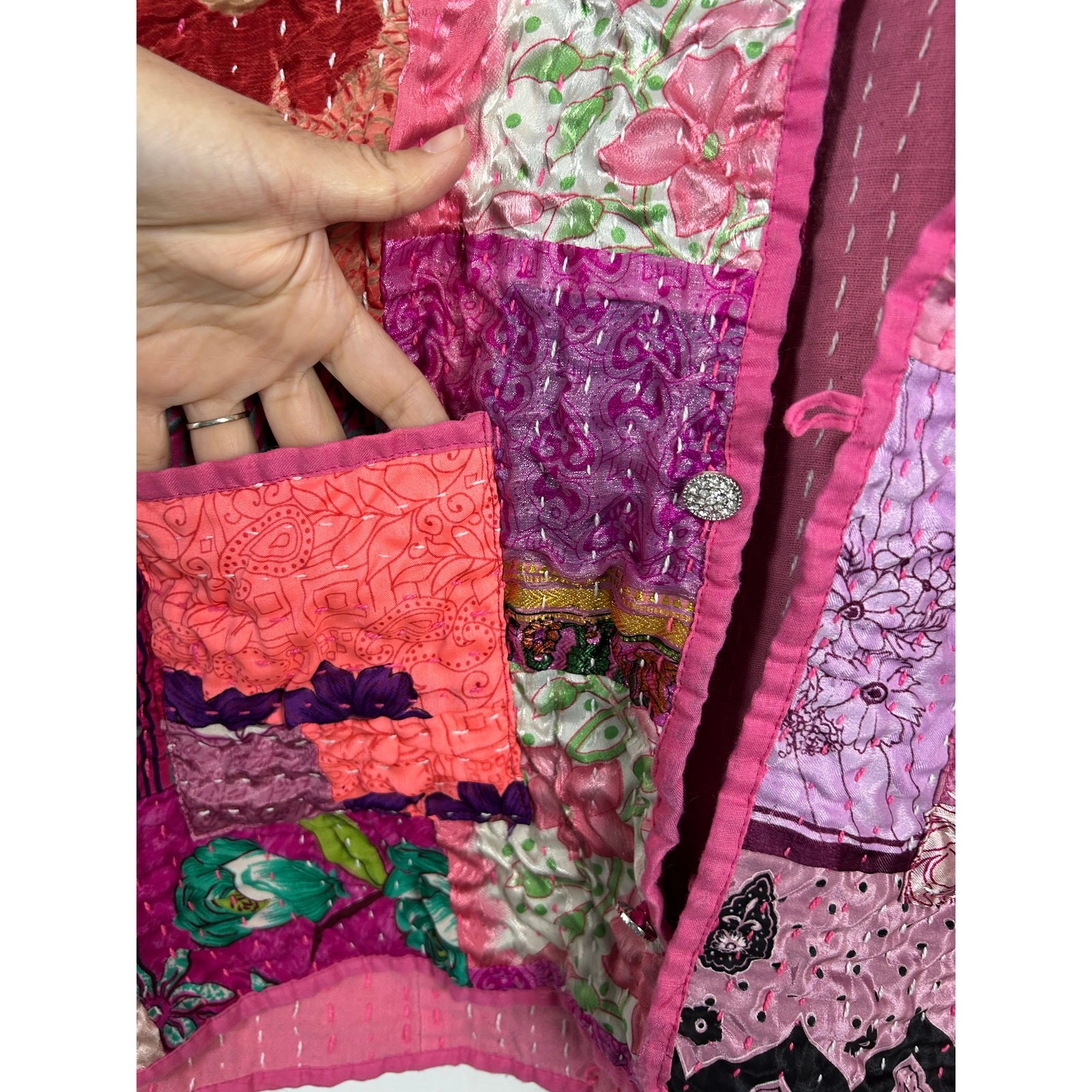 Vintage Boho Patchwork Reversible Jacket Pink Qui… - image 6