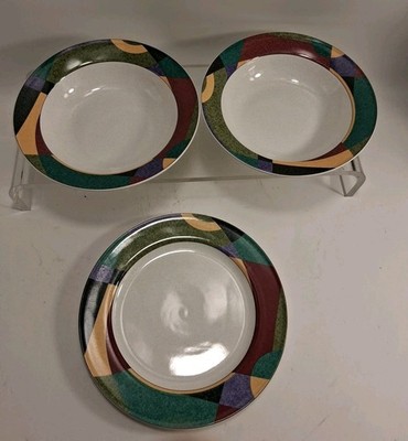 STUDIO NOVA- Impulse 1- 11'' Dinner Plate & 2 9.5'' Soup Bowls Discontd Read Look