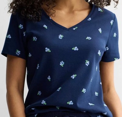 Croft & Barrow Women's V- Neck Tee Shirt Top Sz 2X - Navy Blueberries -New