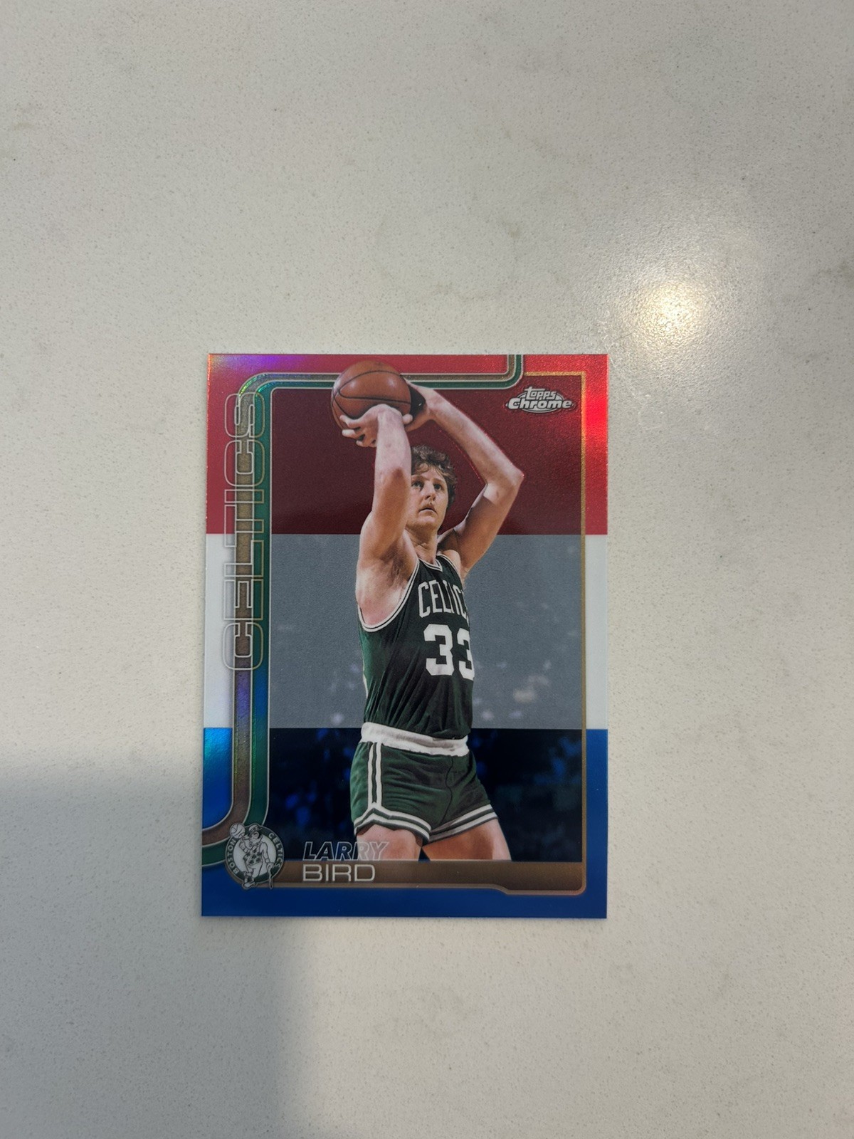 Larry Bird 2025-26 Topps Chrome Update #143 Red White & Blue Refractor Celtics