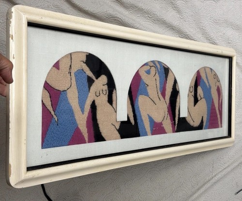 Vintage Hand-Stitched Needlepoint 3-Tiered Arch Female Figures 14.5”x 37”Picture