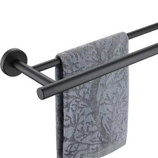 Double Towel Bar 24 Inch Wall Mounted Bathroom Towel Rack Matte Black Stainless