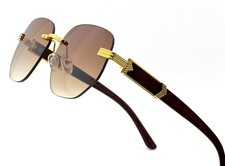 Mens Hip Hop Sunglasses Classy Elegant Green Lens Retro Gold Rimless Frame Lens