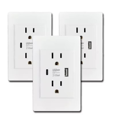 4 Pack Dual USB & Type C Wall Charger Port Electrical Outlet Panel 2.1A 110V