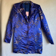 PrettyLittleThing Royal Blue Floral Jacquard Satin Blazer Dress NWT Size 6