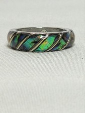 Abalone shell Silvertone band ring size 6 .25