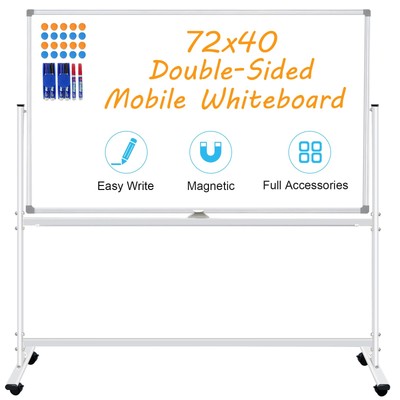 Double-Sided Rolling Whiteboard on Wheels 72''x40'', Large Magnetic Mobile Whit...