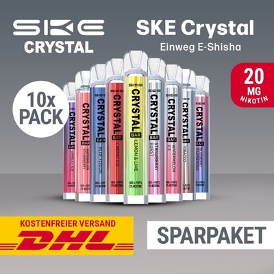 10 x SKE Crystal Bar 600 E-Zigarette E-Shisha - 20mg Nikotin - Alle Sorten