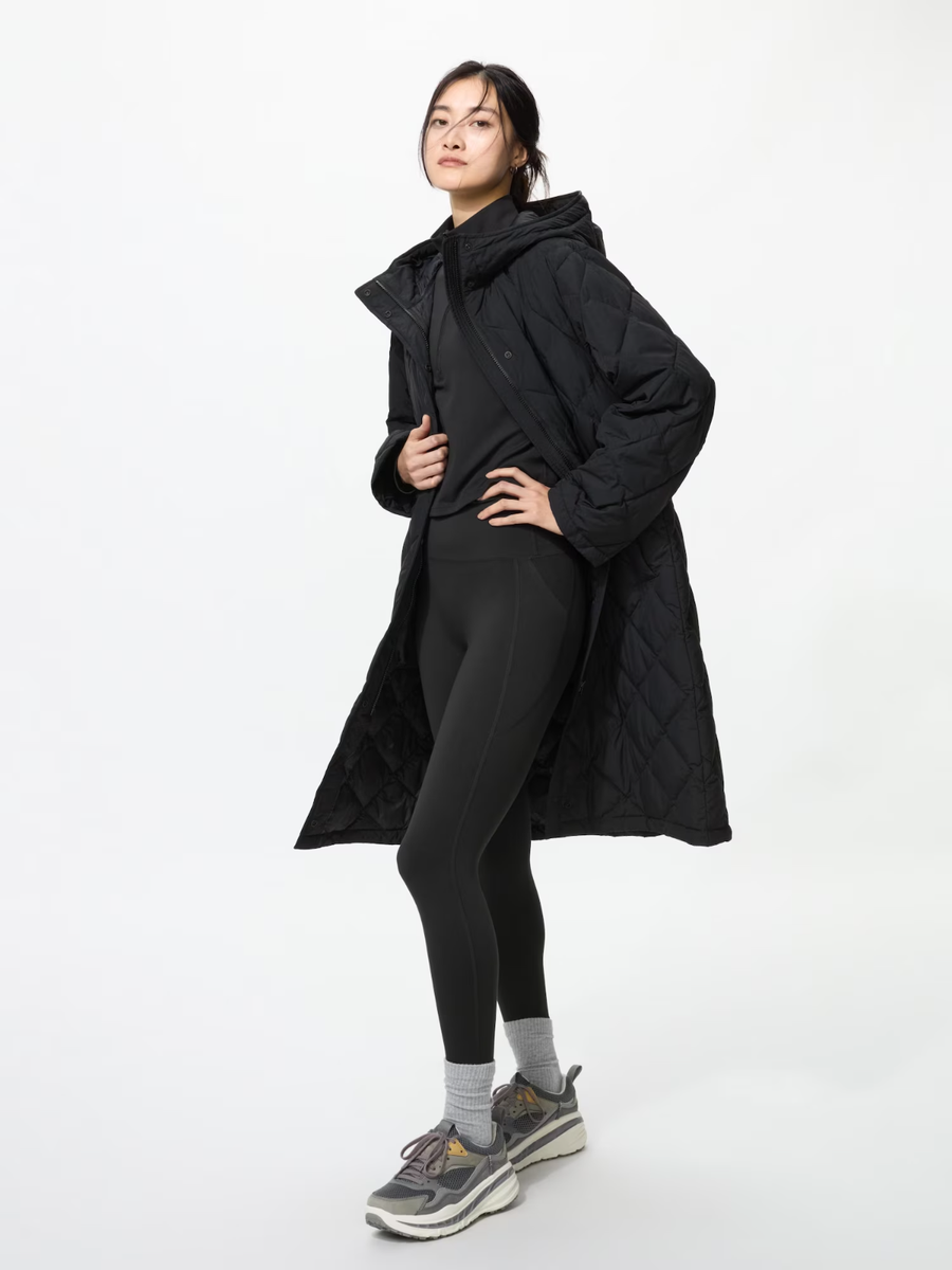 UNIQLO Puff Tech Long Coat Relaxed Fit Women's Black / Dark Brown