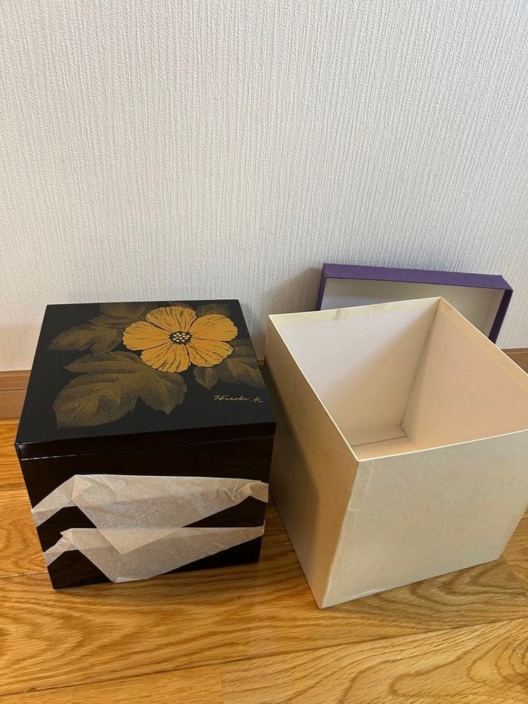 Jubako Bento Box Japanese Hirota K Lacquerware Jubako Black Gold Floral Pattern