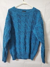 Tony Lambert Sweater Vintage Pullover Size Medium Cotton Blue Chunky USA Made