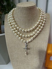 Vivienne Westwood Orbit THREE ROW PEARL DROP CHOKER Silver