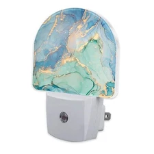 Teal Blue Marble Night Light Plug into Wall, Gold Luxury Marble Dusk to Color24