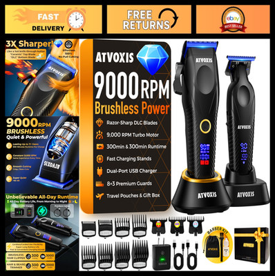 9000 RPM Brushless Hair Clippers Set for Men - Cordless Trimmers, Zero Gap, Fast