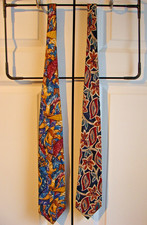 Two Italian Men's 100 Silk Ties Bold Patterns - Blues Browns Tans Set of 2