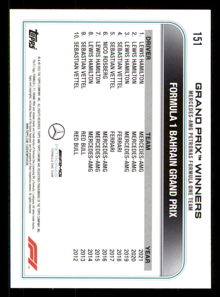 2022 Topps Chrome Formula 1 Checker Flag Refractors #151 Lewis Hamilton GPW - Image 2 of 2