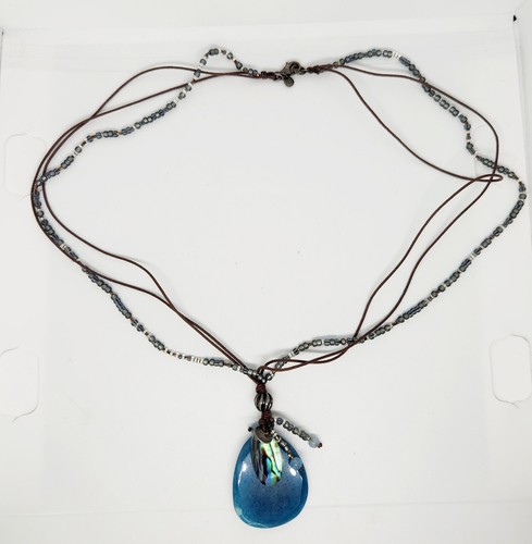 Silpada Necklace N2227 INDIGO MOOD Sterling Silver Blue Quartzite Shell Glass - Picture 2 of 5