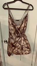 Zara Satin Effect Beige Orange Wrap Print Dress Size XS