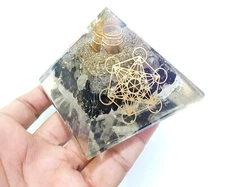 2Powerful Symbol Metatron & Reiki, Tourmaline Selenite Crystal Orgone Pyramid 