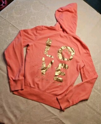 Victoria's Secret LOVE Hoodie Sweatshirt GOLD Zip Super Model Essentials Y2K Med