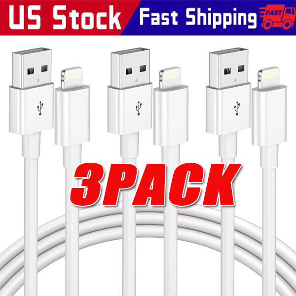 3-Pack Fast Charging USB Cable for iPhone 5 to 13 Pro Max