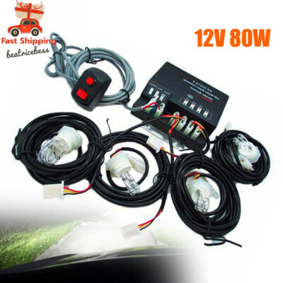 Strobe Lighting System Kit 4 HID Bulbs Hide Away Hazard Emergency Warning Light