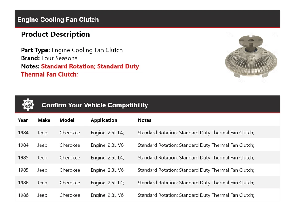 For 1984-1986 Jeep Cherokee Engine Cooling Fan Clutch 4 Seasons 1985 - Image 2 of 4