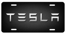 TESLA Inspired art simulated black carbon fiber  aluminum license plate tag